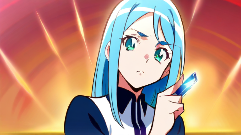 beautiful anime girl looking troubled, thinking pose, holding a credit card