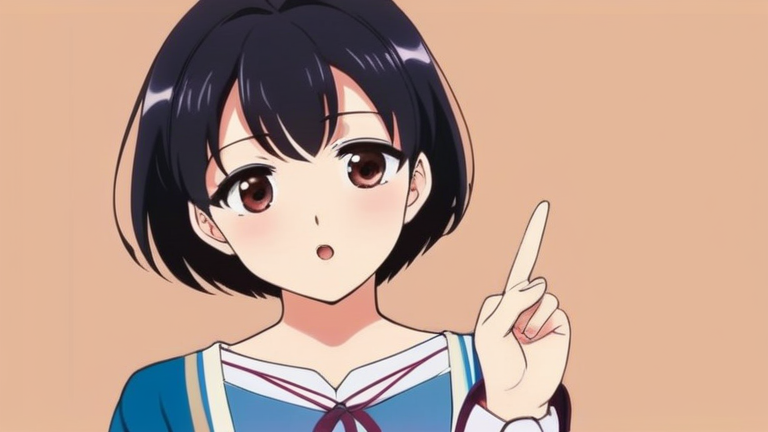 cute anime girl giving a reassuring nod, holding up a finger to indicate a good idea