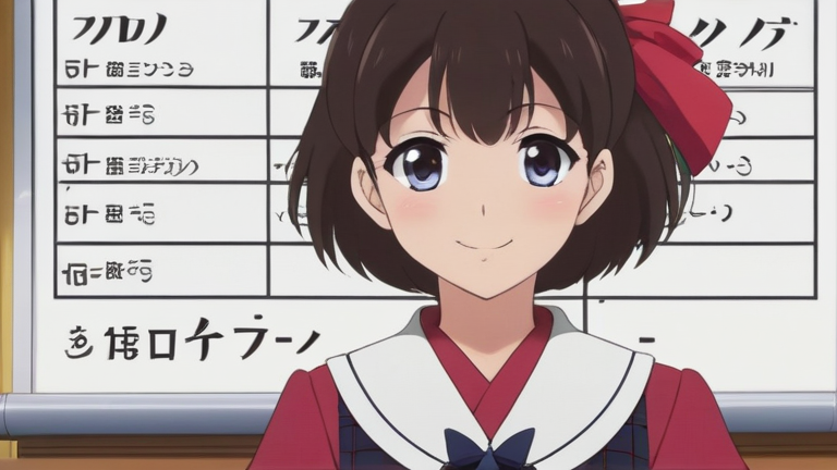 cute anime girl explaining tax rules with a friendly smile, pointing to a flowchart