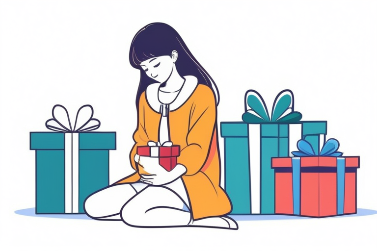 A hand carefully examining various options laid out like gift boxes, symbolizing thoughtful selection of a present, with a blurred background suggesting different cultural themes.