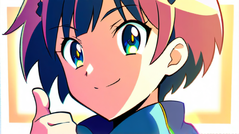 cute anime girl giving a thumbs up, confident smile, with a "Completed!" stamp in the background