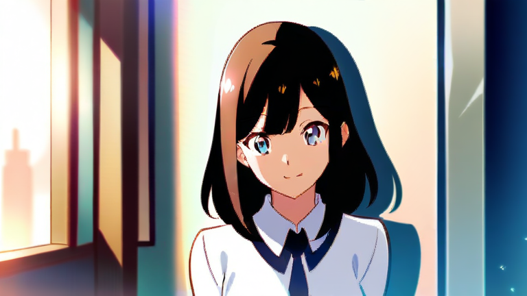 beautiful anime girl in an office setting, confidently presenting a chart on a tablet, smiling