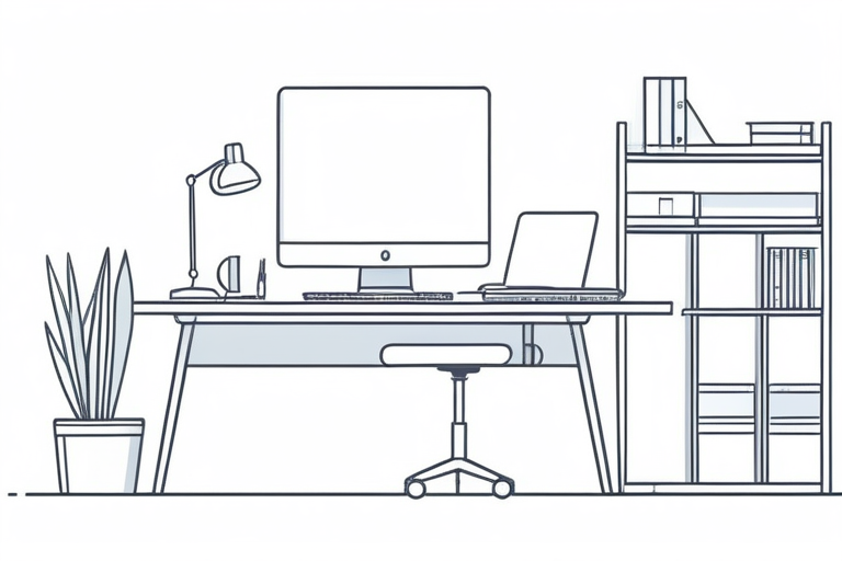 A clean, modern home office setup with multiple monitors, an ergonomic keyboard, and a comfortable office chair. The scene embodies an optimized programming environment.