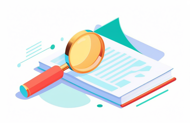 A magnifying glass inspecting a list of online reviews, with some reviews highlighted to indicate suspicious content.