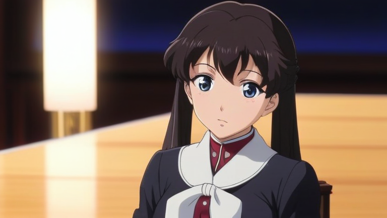 beautiful anime girl looking at a complex table, slightly confused but focused