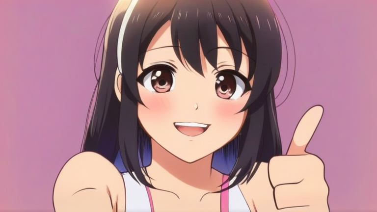 cute anime girl giving a thumbs up, happy and encouraging, with a heart symbol