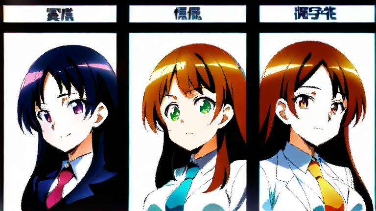 beautiful anime girl in a business suit, confidently pointing to a comparison chart, professional and helpful expression