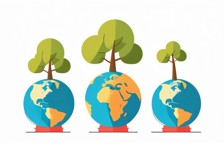 A globe wrapped in gift ribbons, with small trees growing out of it, symbolizing sustainable giving and environmental consciousness.