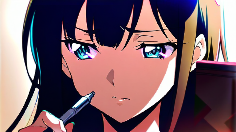 cute anime girl thinking about osechi, holding a notepad and pen, looking a bit worried, cozy winter setting