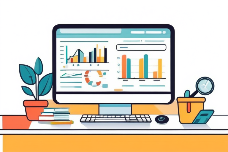 A happy YouTuber sitting at a desk with a microphone and camera, looking relieved while a simplified financial dashboard is displayed on their computer screen, suggesting easy accounting.