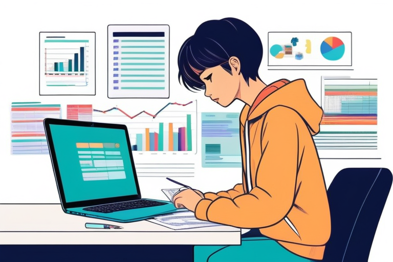 A person struggling with complex cryptocurrency tax calculations, surrounded by charts and numbers.