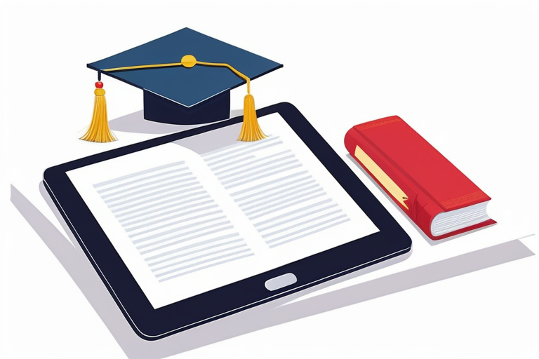 A student carefully reviewing a contract or terms and conditions document on a tablet, with a graduation cap and hakama in the background, emphasizing the importance of checking details.