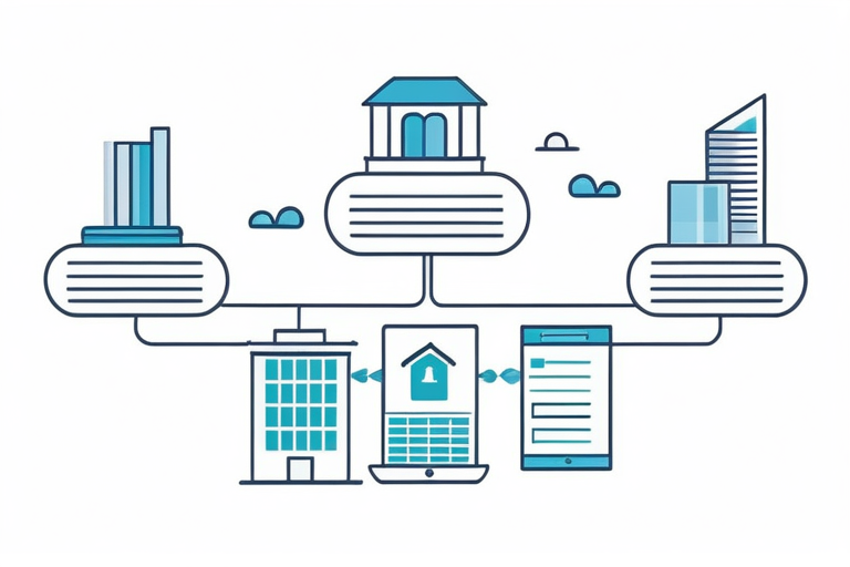 Diagram illustrating the data flow from Property Management SaaS to Accounting Software via API integration, showing steps like data extraction, transformation, and ledger entry with arrows indicating direction.