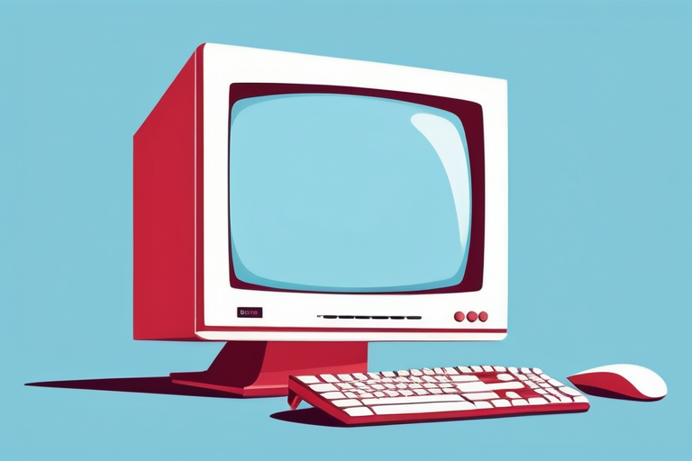 A old desktop computer screen displaying a cloud icon, symbolizing the use of cloud software on an outdated PC. (古いPCでクラウドソフトウェアを使用していることを示す、クラウドアイコンが表示された古いデスクトップコンピュータ画面)