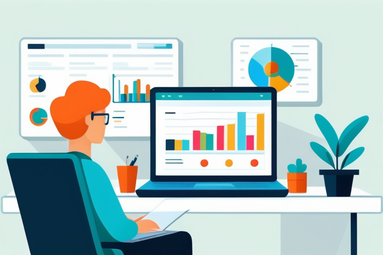 An owner of a small local shop looking at a laptop screen, comparing different accounting software interfaces with their POS system in the background. The image should convey clarity and decision-making.