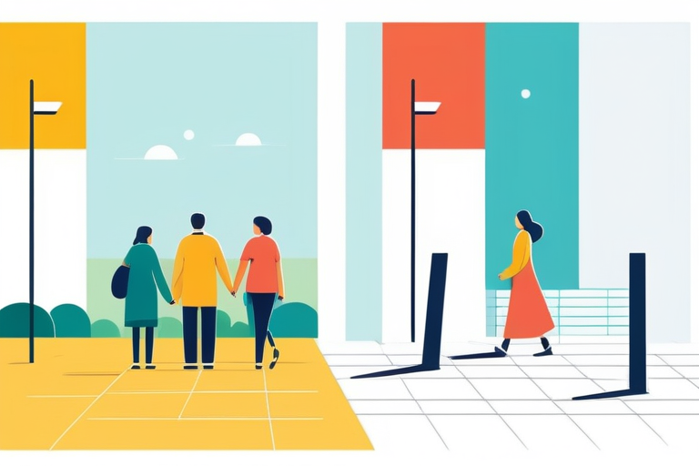 A person standing at a crossroads with signs pointing towards 