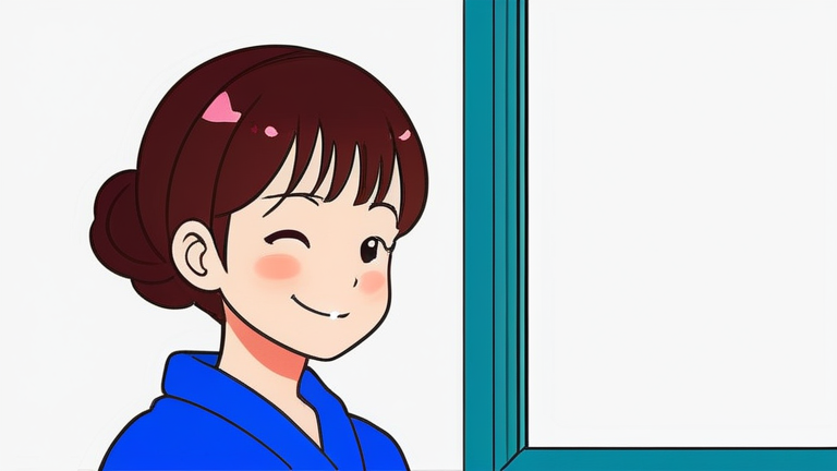 A happy and confident anime girl standing in her neatly furnished new apartment, looking out the window with a hopeful smile, imagining all the wonderful new experiences ahead.