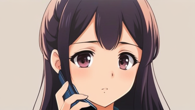 cute anime girl holding a smartphone, thinking about which plan to choose, slightly confused but hopeful