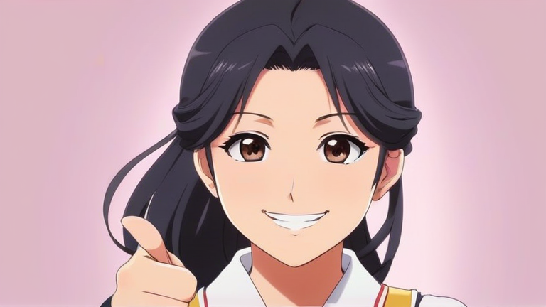 cute anime girl giving a thumbs up, confident smile, happy to help
