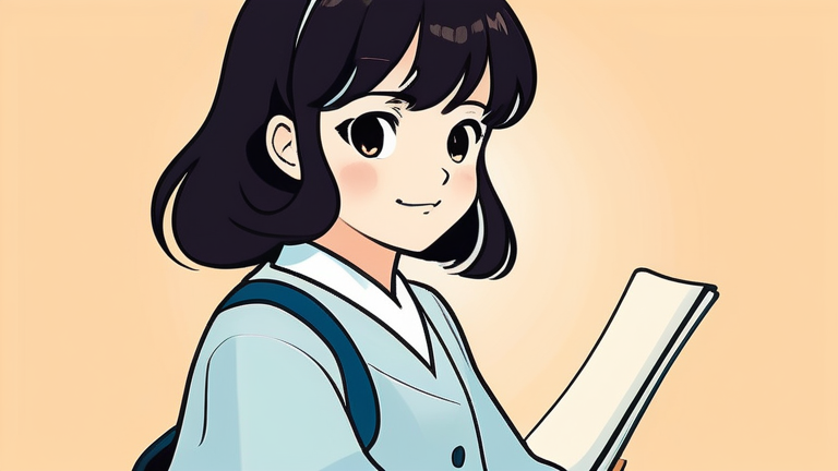 A cute anime girl character looking determined and confident, pointing towards a bright future, with a backdrop of a city skyline at sunset.