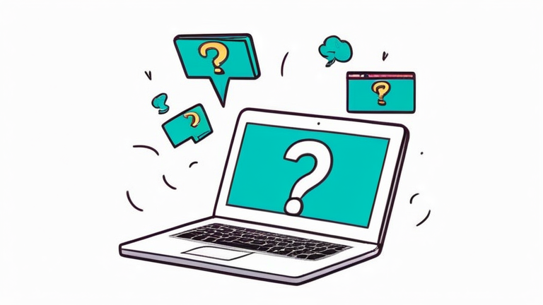 A young woman looking at a laptop screen with a worried expression, surrounded by question marks and complicated flowcharts, with a thought bubble showing a large sum of money.