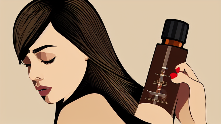 A close-up image of a person applying hair growth serum to their scalp, focusing on the natural ingredients and the gentle application process