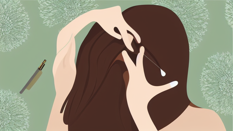 A person applying Chapup on their scalp with a close-up view of the product's natural ingredients and how it is absorbed into the skin without irritation