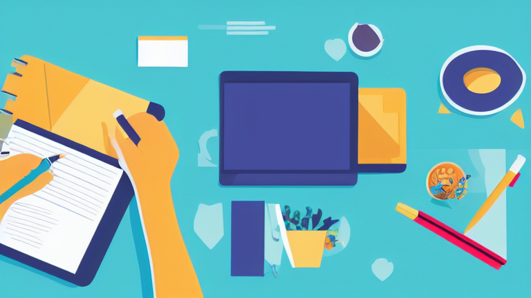 A freelancer working on a laptop with a notebook open next to it